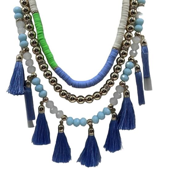 Lilly‎ Pulitzer Lilly "HI SUMMER" Blue Green Beaded Triple Strand Necklace New - Picture 2 of 13